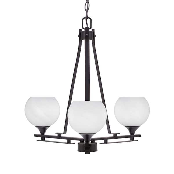 Unbranded Ontario 19.25 in. 3-Light Dark Granite Geometric Chandelier for Dinning Room with White Marble Shades No Bulbs Included
