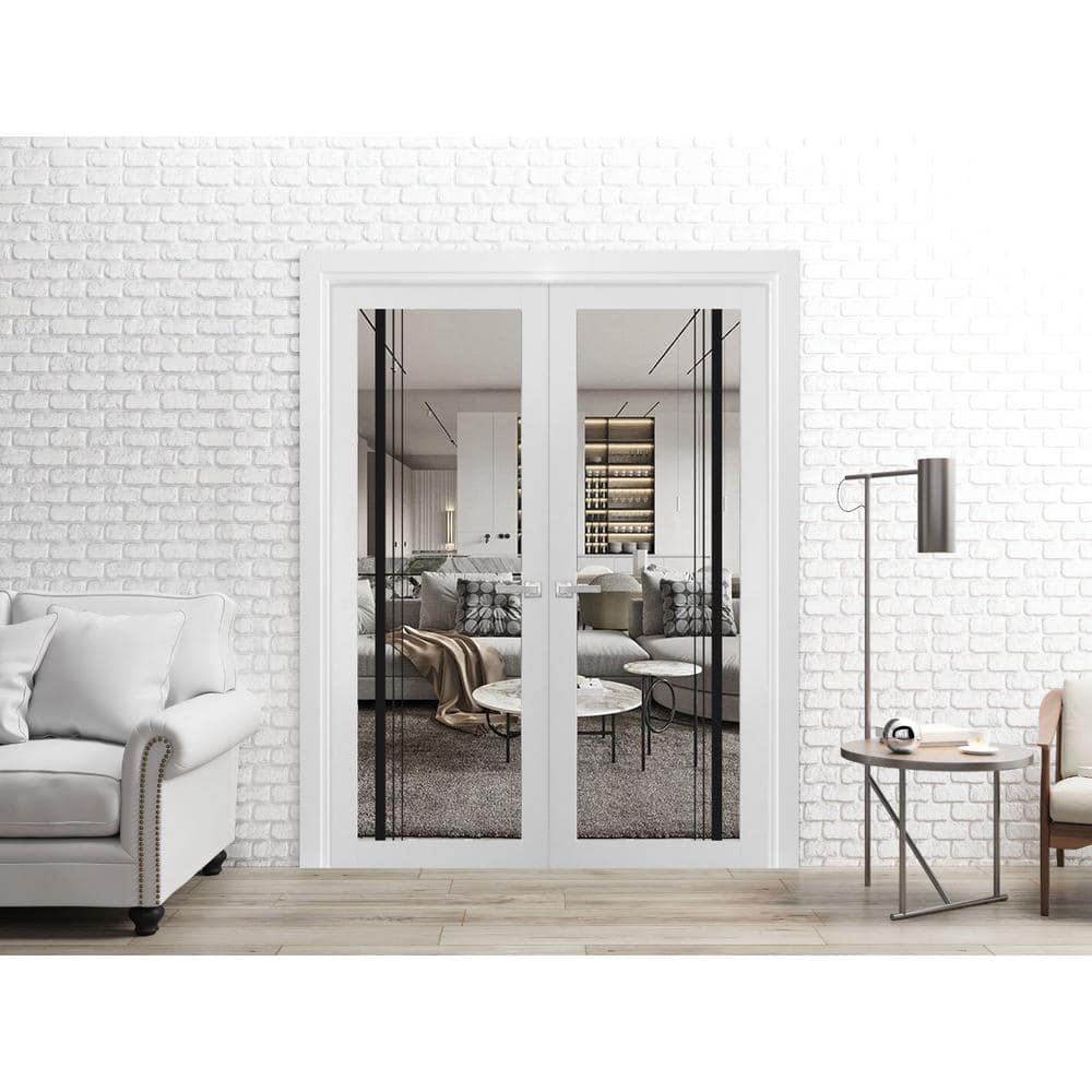 Lucia 2566 White Silk Clear Glass 60 x 80 French Double Doors