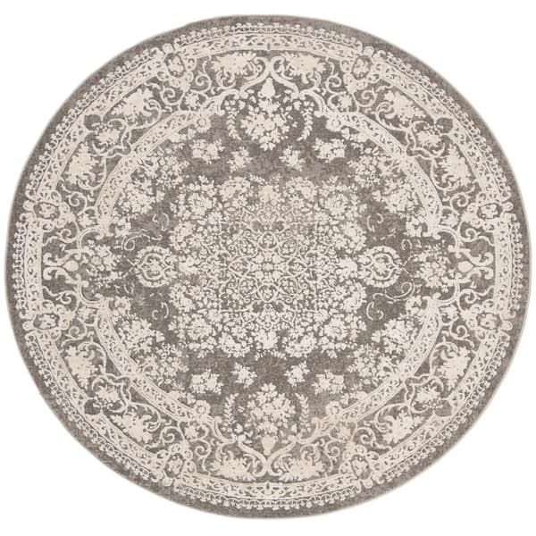 SAFAVIEH Reflection Dark Gray/Cream 5 ft. x 5 ft. Round Border Area Rug