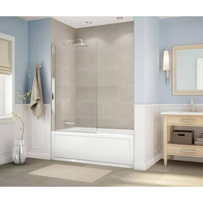 Axial Square Shield 34 in. x 58 in. Frameless Pivot Bathtub Door in Brushed Nickel