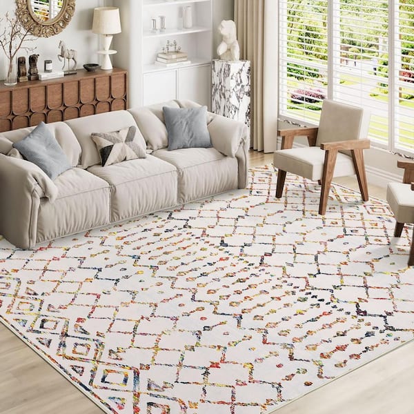 Colorful 8 ft. x 10 ft. Bohemian Style Rug Ultra Thin Soft Polyester
