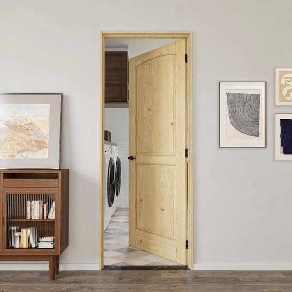30 in. x 80 in. 2-Panel Right Solid Core Unfinished Pine Wood Single Interior Door with Quick Assemble Pine Jamb