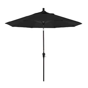 9 ft. Bronze Aluminum Pole Market Aluminum Ribs Auto Tilt Crank Lift Patio Umbrella in Black Sunbrella