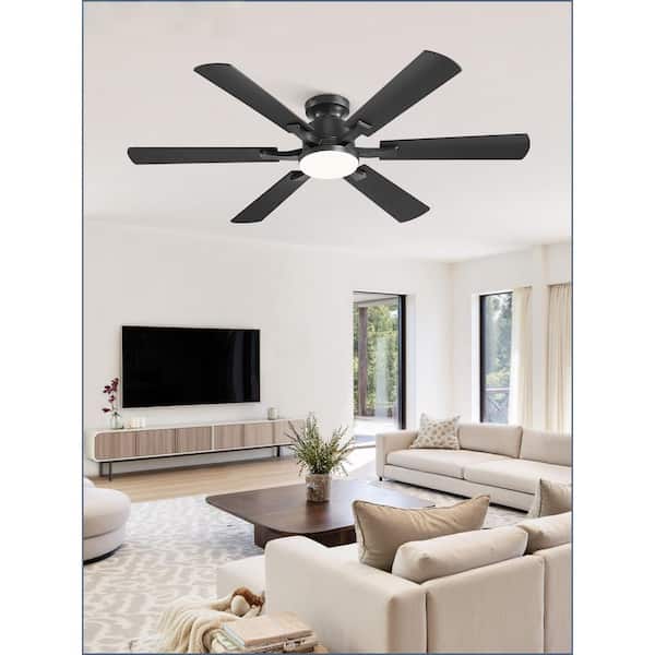 52 In Black Indoor/Outdoor Ceiling Fan with LED Light Remote/APP Reversible DC Motor Flush mount 3CCT for Living Room
