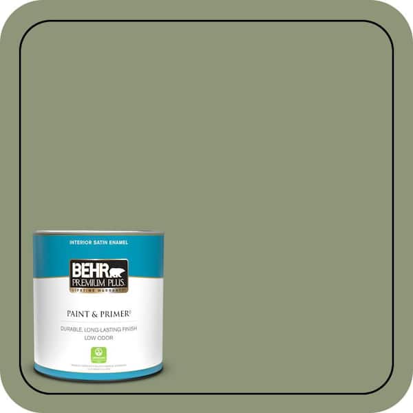 BEHR PREMIUM PLUS 1 qt. #420F-5 Olivine Satin Enamel Low Odor Interior Paint & Primer