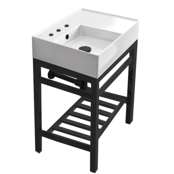 Nameeks Teorema 2 Ceramic White Console Sink and Leg Combo in Matte Black