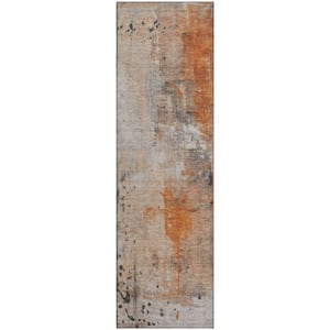 Mayfield Premium Machine Washable Abstract AMF1840 Orange 2 ft. 3 in. x 7 ft. 6 in. Runner Rug