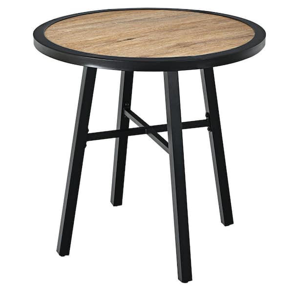 WELLFOR 29 in. Round Black Outdoor Bistro Table with with Heavy-Duty Steel Frame