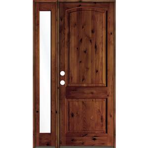44 in. x 96 in. Knotty Alder 2-Panel Right-Hand/Inswing Clear Glass Red Chestnut Stain Wood Prehung Front Door