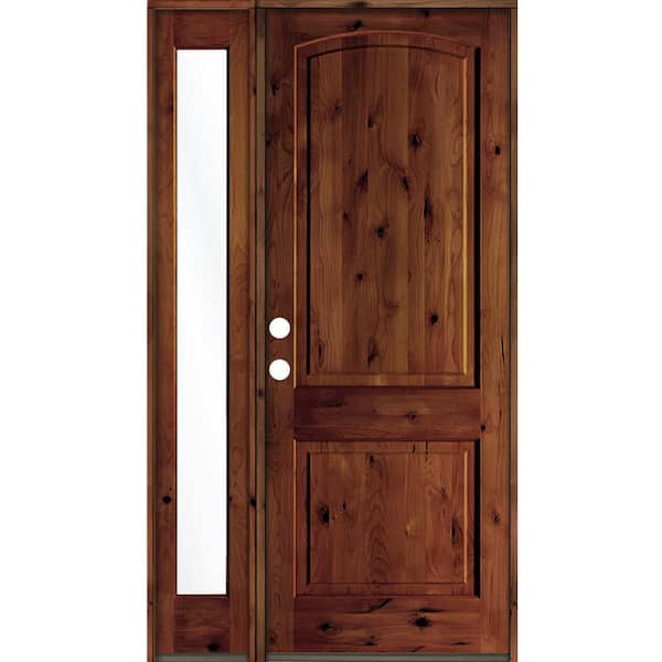 Krosswood Doors 44 in. x 96 in. Knotty Alder 2-Panel Right-Hand/Inswing Clear Glass Red Chestnut Stain Wood Prehung Front Door