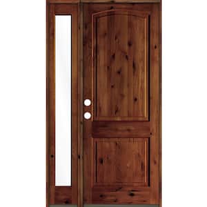 46 in. x 96 in. Knotty Alder 2-Panel Right-Hand/Inswing Clear Glass Red Chestnut Stain Wood Prehung Front Door