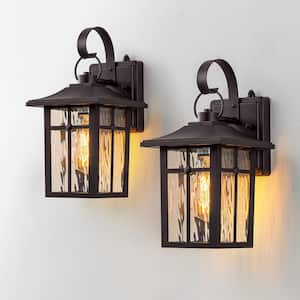 Hawaii Montpelier 1-Light Oil Rubbed Bronze Hardwired 12.4 in. H Dusk to Dawn Outdoor Wall Lantern Sconce (2-Pack)