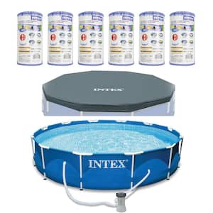 Round 12 ft. Metal Frame Above Ground Swimming Pool with Pump, Filter Cartridge (6-Pack) and Cover 30 in. H