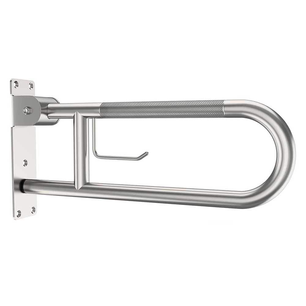 22.4 in. Brushed Nickel Flip-Up Toilet Safety Handrails, U-Shaped Grab Bar 