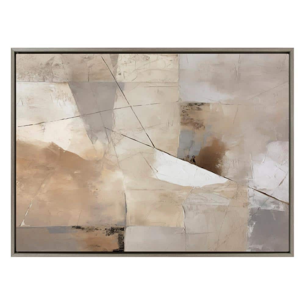 Large Gray and Beige Abstract Canvas Art with Wooden Frame