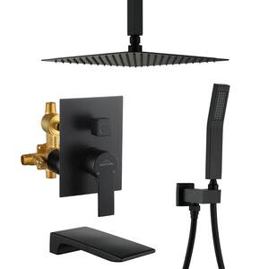 Ceiling Mount Single-Handle 1-Spray Tub and Shower Faucet with 12 in. Fixed Shower Head in Matte Black (Valve Included)