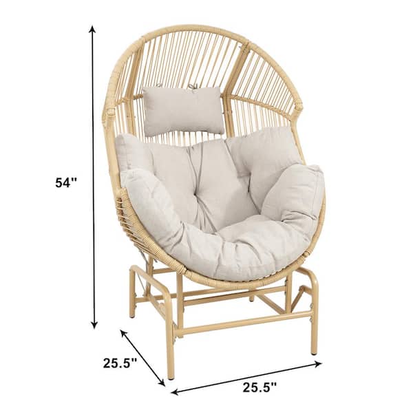 Yellow Wicker Egg Chair Patio Glider, Backyard Living Room Indoor/Outdoor Chaise Lounge with Beige Cushions