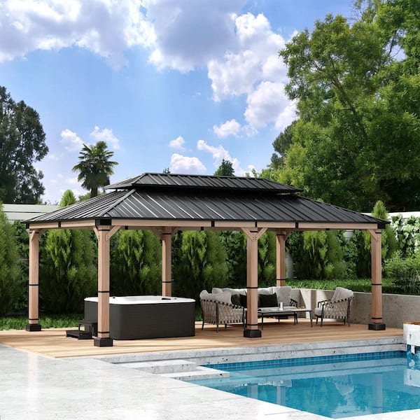 12 ft. x 20 ft. Cedar Solid Wood Frame Galvanized Steel Double Top Gazebo