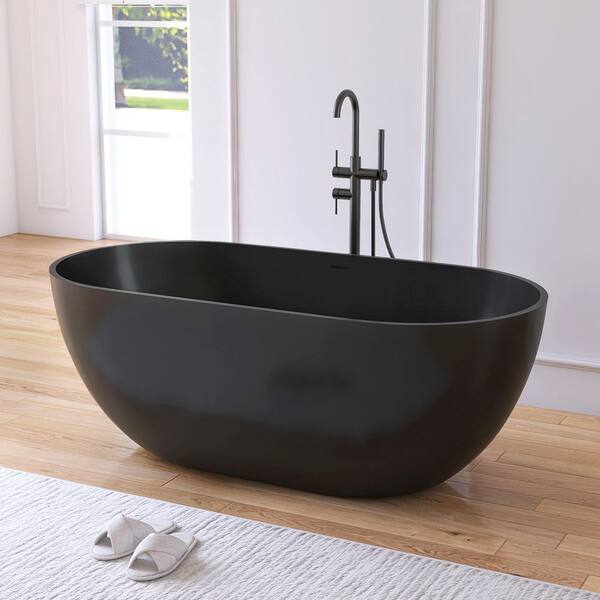 Ariana 59 in. x 29.5 in. Stone Resin Solid Surface Flatbottom Freestanding Soaking Bathtub in White