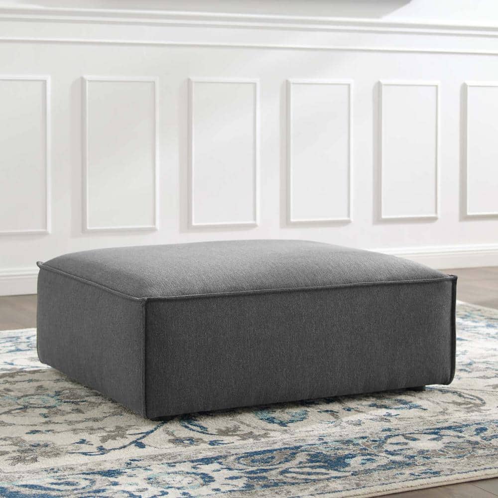 Charcoal Round Minimalist Fabric Ottoman, 41.5" x 35"
