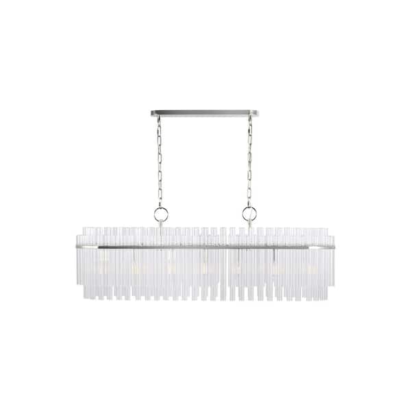 Beckett 12 in. W x 16.875 in. H 7-Light Polished Nickel Indoor Dimmable Linear Chandelier with Clear Glass Tubes