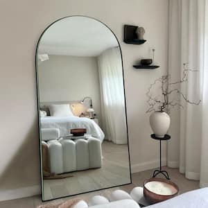 28 in. W x 70.5 in. H Oversized Modern Arch Wood Framed Black Full Length Standing Mirror Floor Mirror