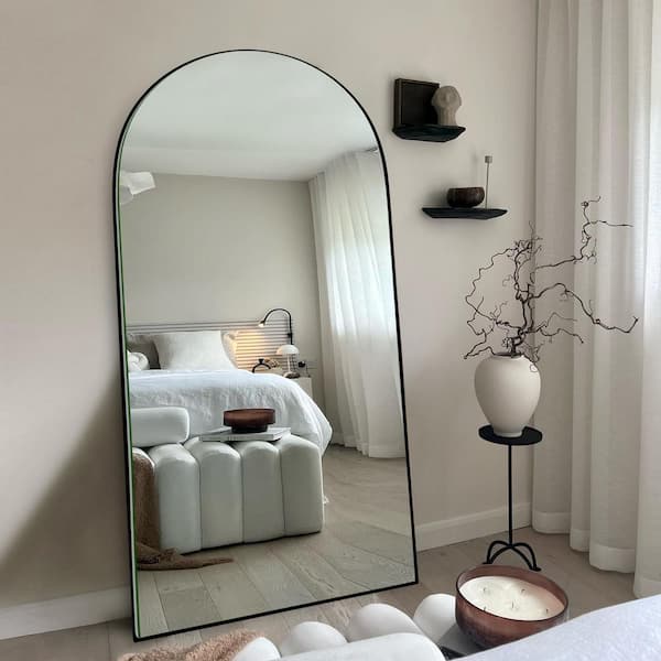 LuxHomez 28 in. W x 70.5 in. H Oversized Modern Arch Wood Framed Black Full Length Standing Mirror Floor Mirror