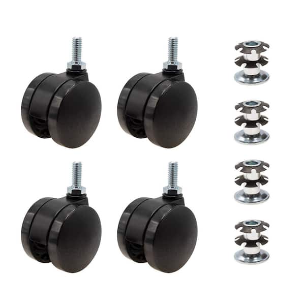 Outwater 2 in. Black Furniture Swivel Caster with 440 lbs. Load Rating for 1 in. Round, 16 up to 18 gauge tubing (4-Pack)