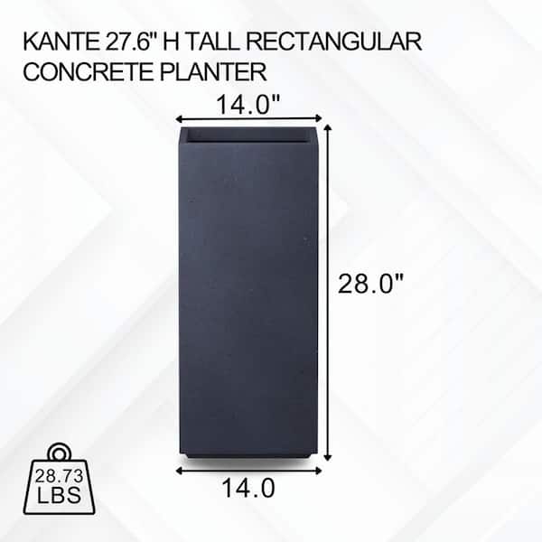 27.6"H Charcoal Tall Rectangular Concrete Planter with Drainage Plug for Garden Patio
