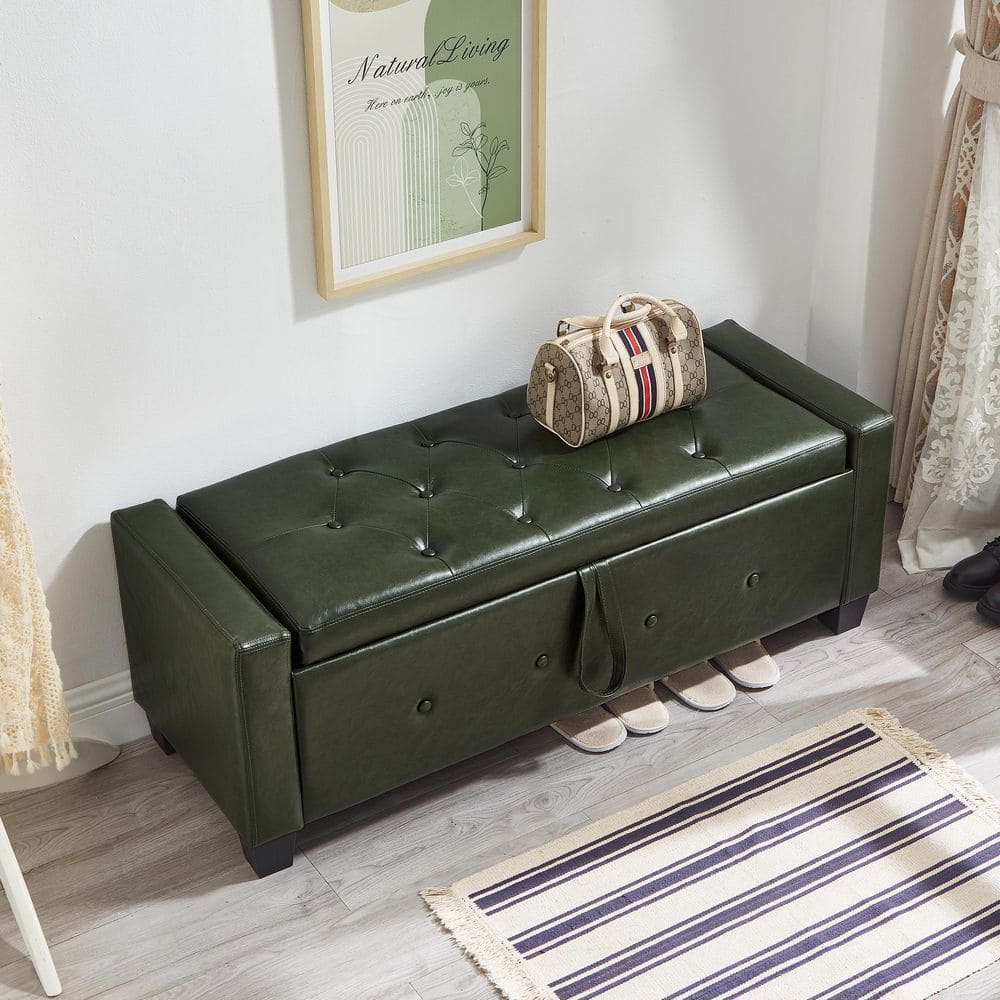 48 in. Dark Green Tufted Faux Leather End of Bed Bench with Storage, 300 lbs. Capacity price history on PriceWatchPro