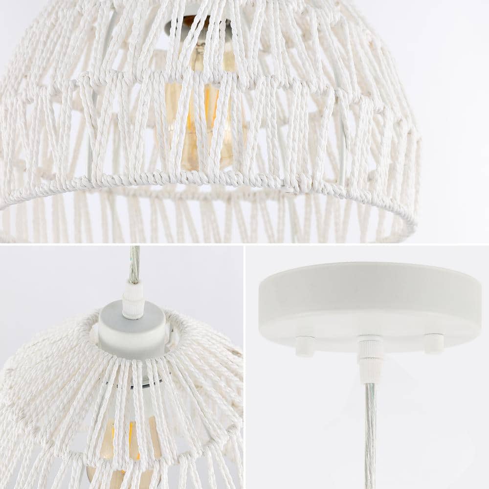 Campana 10.25" White Woven Rope and Iron LED Pendant Light