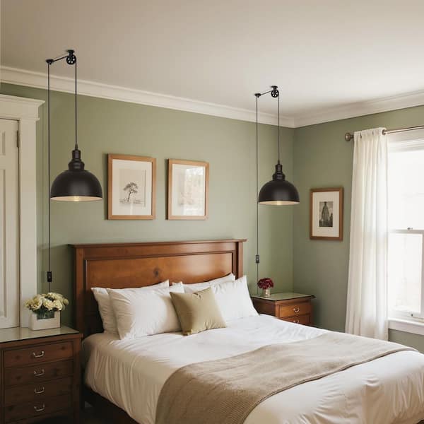 1-Light Black Plug-In Pendant Light with 16FT Cord with On/Off Switch, Metal Pendant for Living Room Kitchen Bedroom