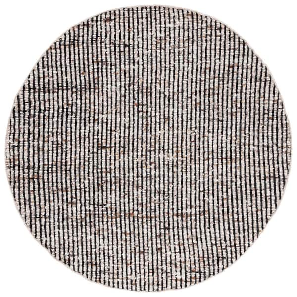 Natura 8 ft. x 8 ft. Round Black/Ivory Marle Striped Area Rug