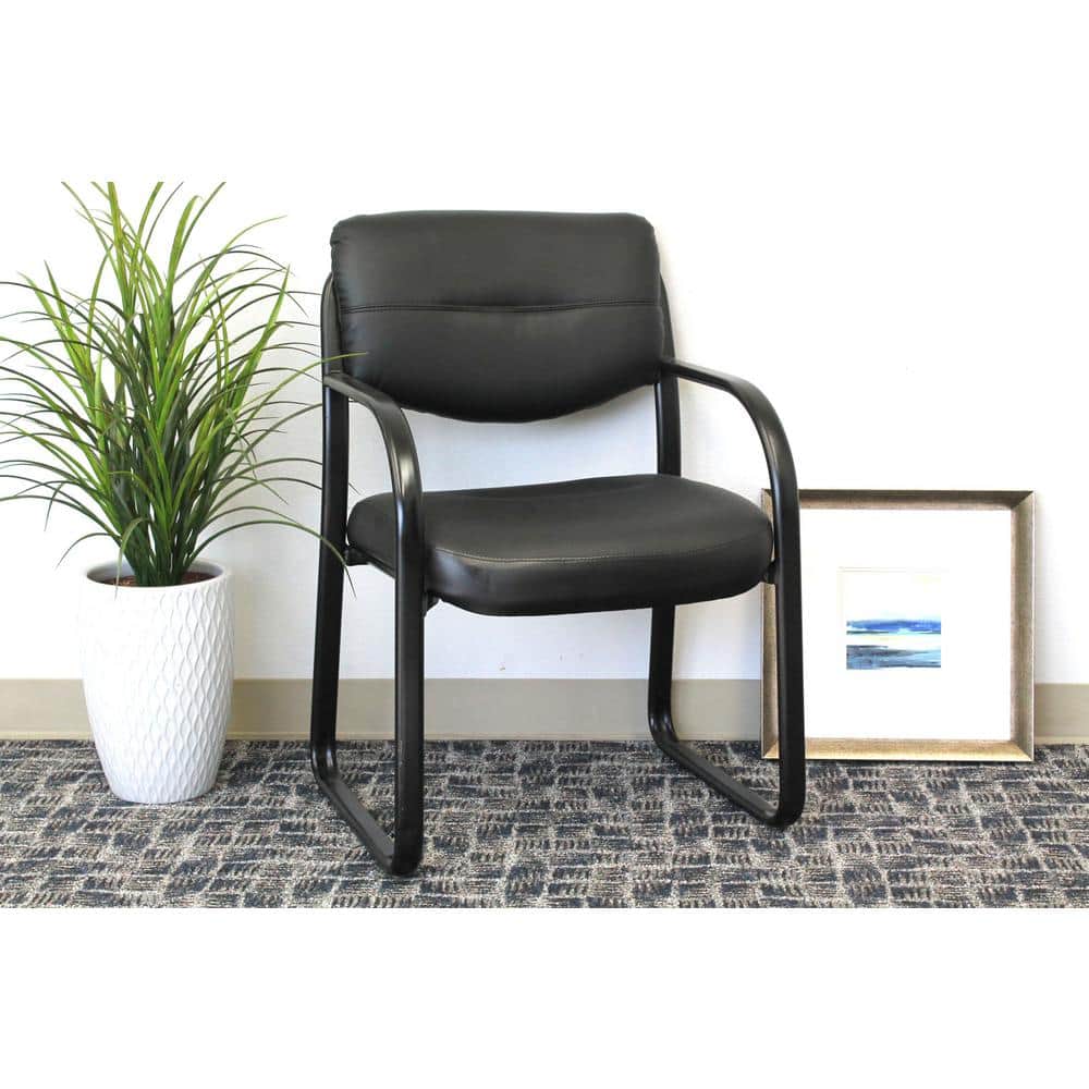 Elegant Black LeatherPlus Guest Chair with Metal Sled Base