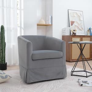 27 in. Gray Upholstered Fabric Ergonomic 360° Swivel Arm Chair