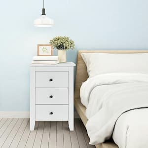 White Modern Nightstand with 3-Drawers for Living Room and Bedroom