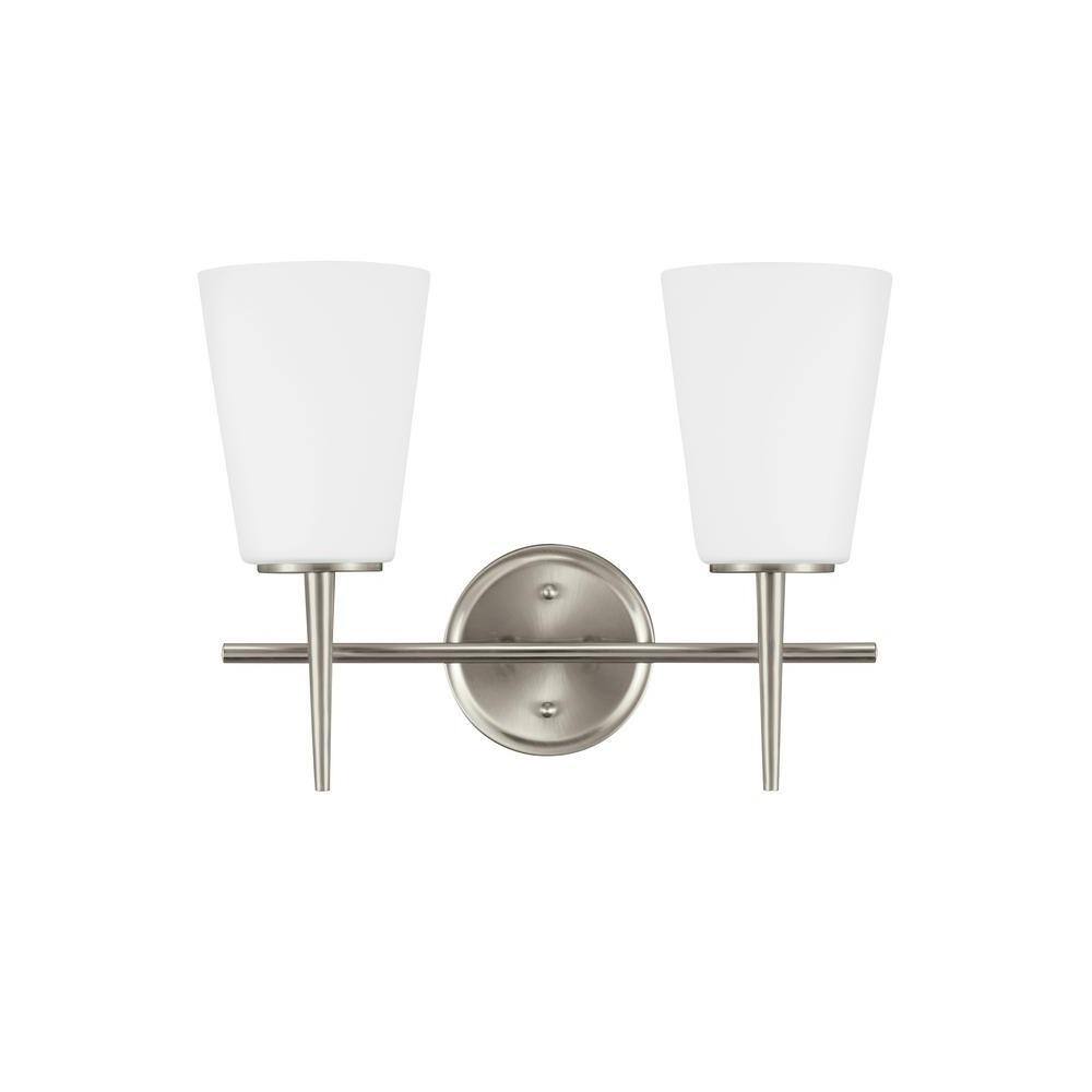 Brushed Nickel 2-Light Vanity with Opal Glass Shades