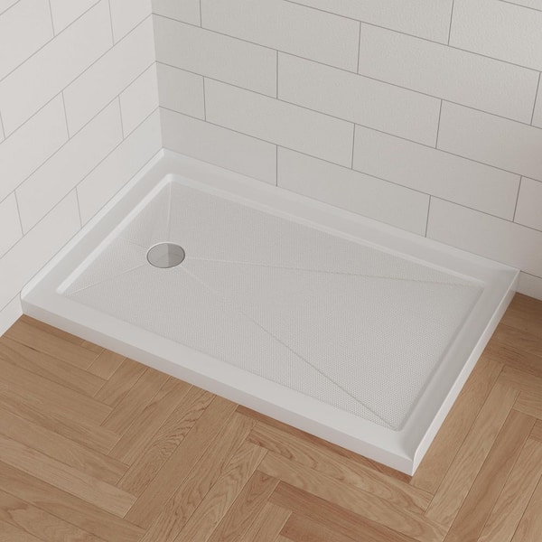 Rectangular 48 in. L x 30 in. W Acrylic Alcove Shower Pan Base with Left Drain in White