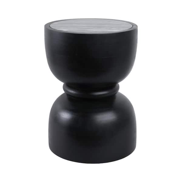 13 in. Black Round Marble Top End Table with Ring