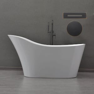 Elizabeth 59 in. Acrylic FlatBottom Single Slipper Bathtub with Oil Rubbed Bronze Overflow and Drain Included in White
