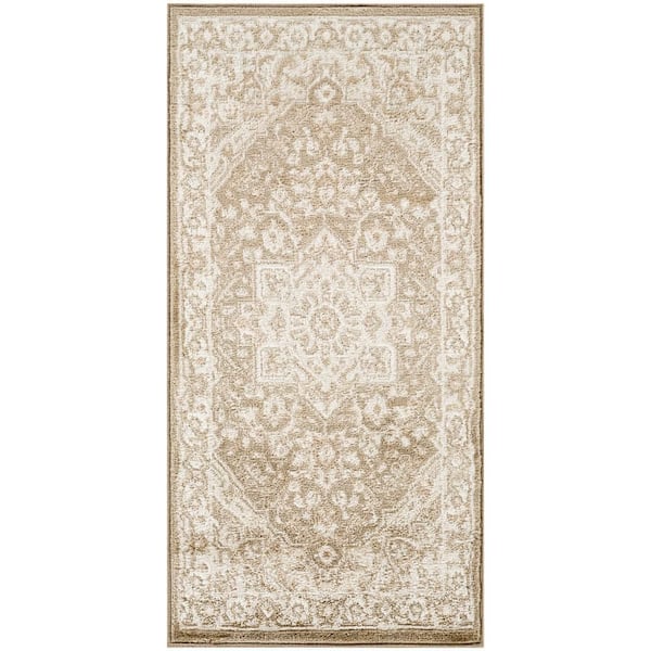 Dekor Taupe Ivory 2 ft. x 4 ft. Center medallion Traditional Area Rug