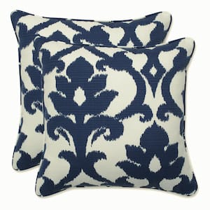 Demask Blue Square Outdoor Square Throw Pillow 2-Pack