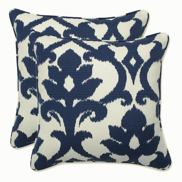 Pillow Perfect Demask Blue Square Outdoor Square Throw Pillow 2-Pack