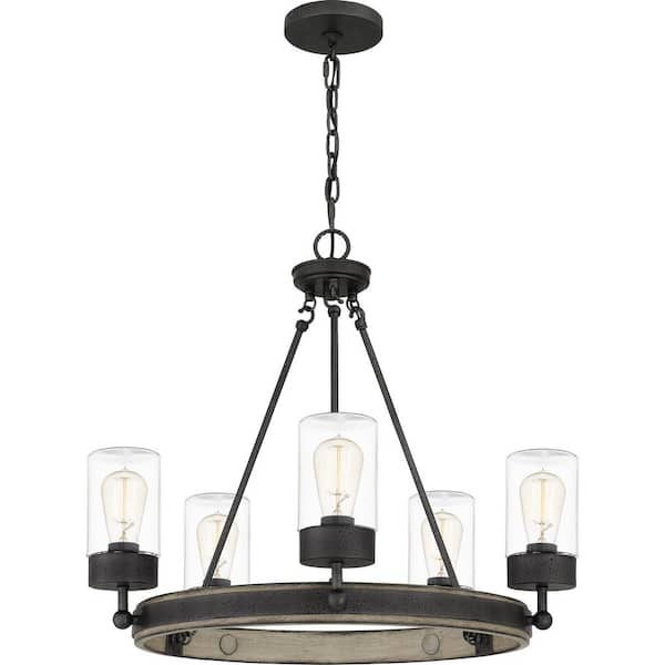 Quoizel Kelleher 5-Light Distressed Iron Chandelier with Clear Glass Shade