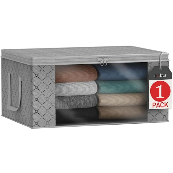 Foldable Storage Bag Organizers with Clear Window and Handles, Gray 19 in. x 7.5 in. Fabric Decorative Box Set of 1