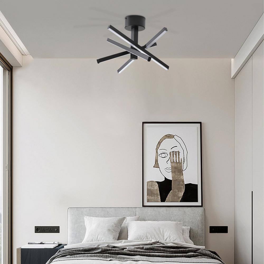 Black Aluminum Modern LED Semi-Flush Mount Ceiling Light