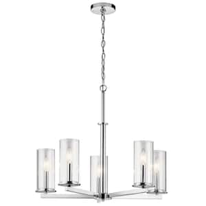 Crosby 26.25 in. 5-Light Chrome Contemporary Candlestick Cylinder Chandelier for Dining Room