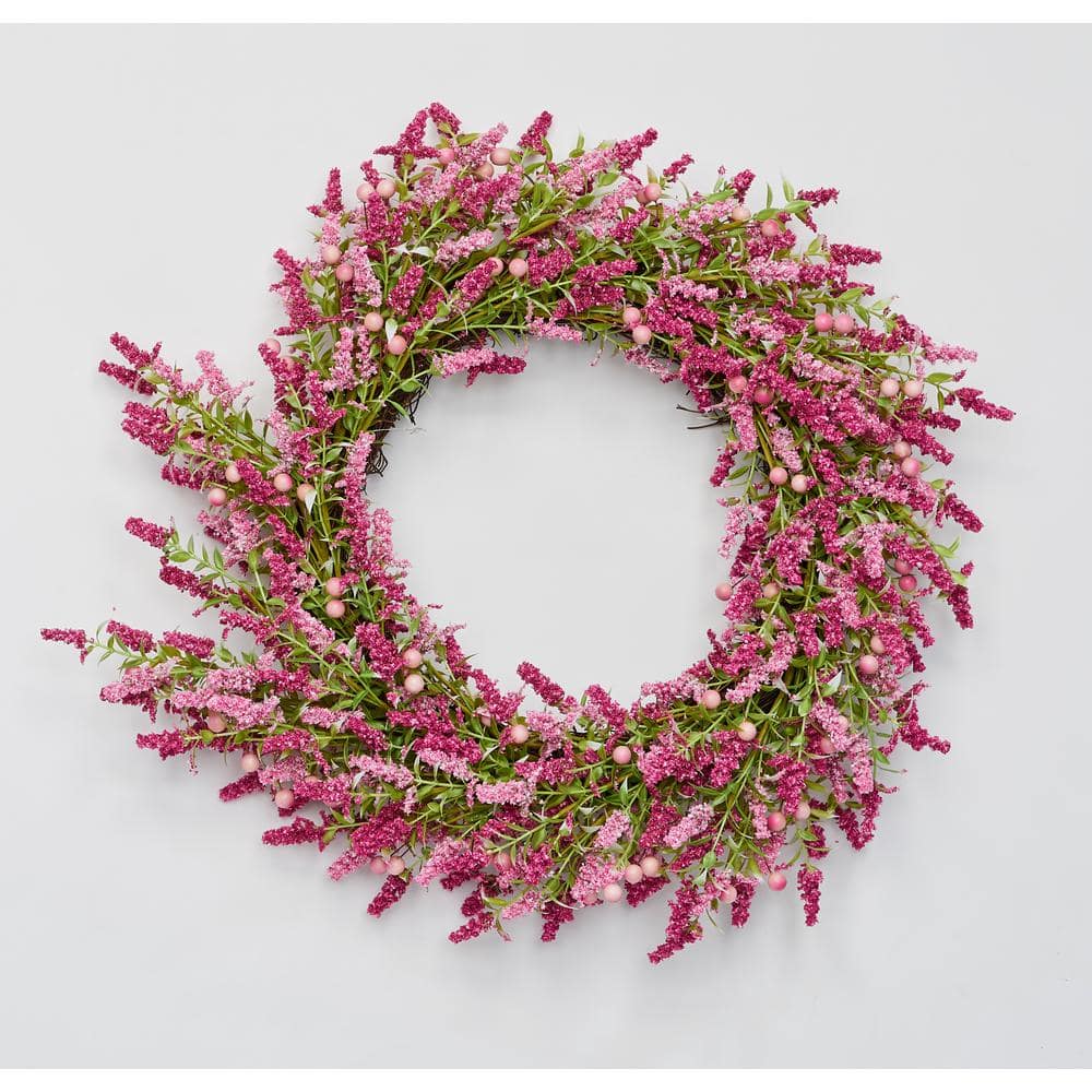 22 in. Heather Artificial Wreath with Berries on Natural Twig Base