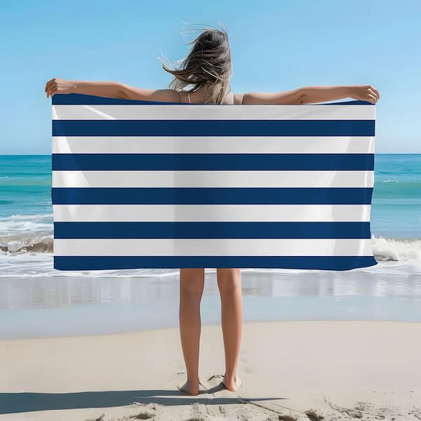 JML Riviera Blue Microfiber Cabana Stripe Beach Towel 30 in. x 60 in.
