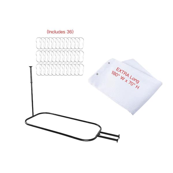 45.7 in. Aluminum Hoop Fixed Shower Rod in Black with One White Liner